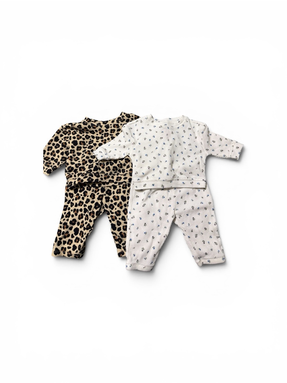 Baby Two-Piece waffle Sets — Leopard Print + White Floral